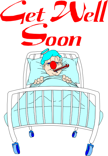 The image shows a cartoon of an elderly man lying down on his back inside what appears to be a hospital bed with wheels attached at one end for mobility. He is wearing glasses over closed eyes, has white hair and mustache, and holds a red strawberry in his mouth as if he's eating it or pretending to eat something out of frame. The man wears pajamas that are not fully visible due to the angle from which this image was taken; only one arm is partially seen with an intravenous drip attached near its elbow, suggesting medical treatment. Above him