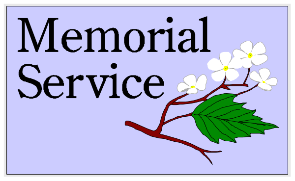 The image shows a banner with text that reads "MEMORIAL SERVICE" on it along with an illustration of leaves at its bottom right corner.