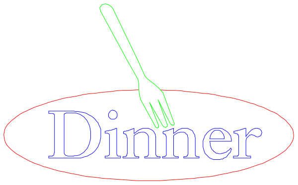 The image shows a stylized representation of dinnerware with text that reads "DINNER" on it against a dark background.