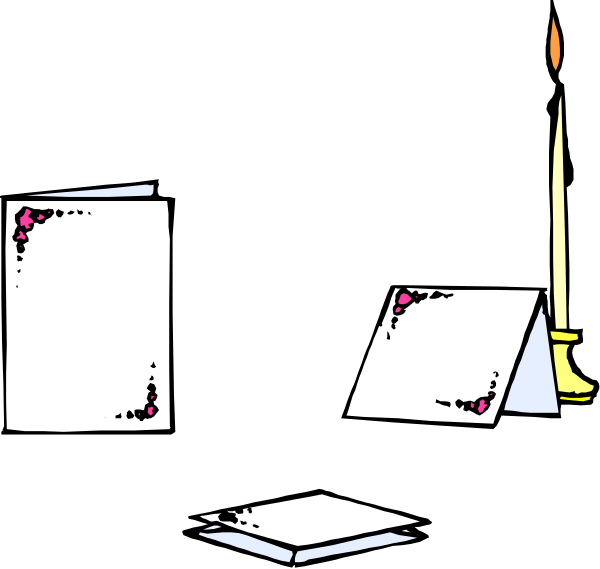 The black and white illustration shows a candlelit table with two open books on it; there is no text present within this image.