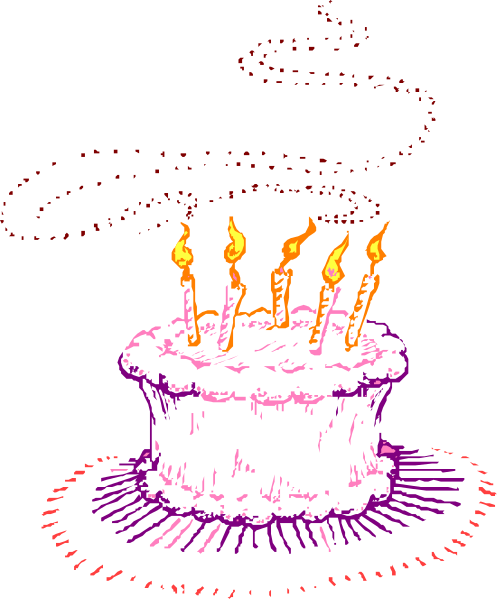 The image shows a birthday cake with candles on it against a dark background.