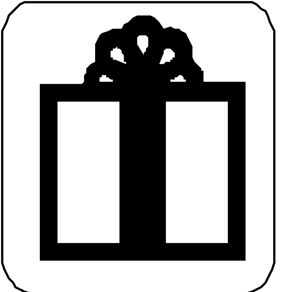 The image shows a simple icon of an open gift box with a present inside it against a white background.