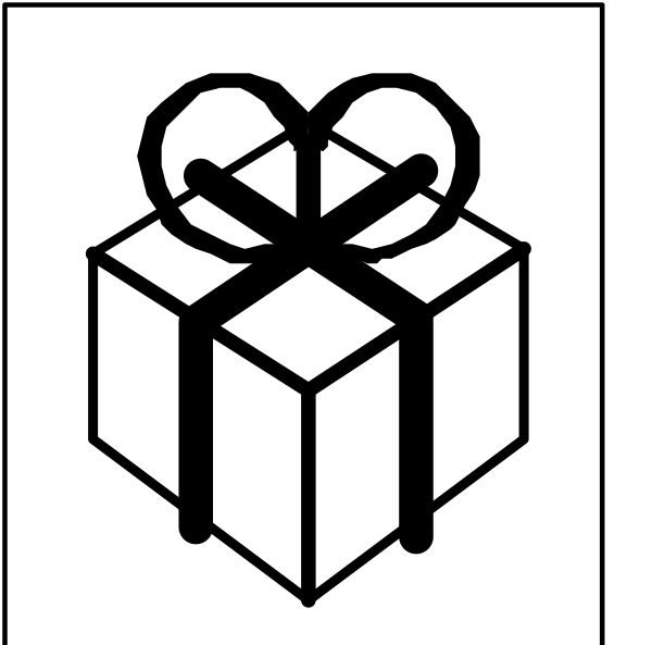 The image shows a black and white icon of two gift boxes with ribbons tied around them on top against a plain background.