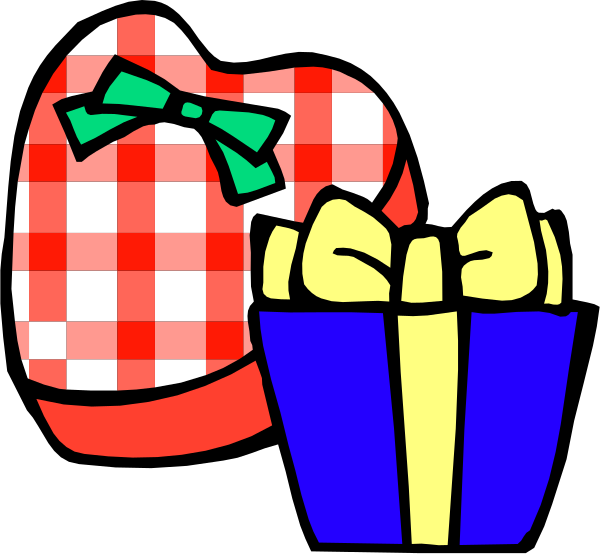 The images show two different scenes:

1) A cartoon of a gingerbread house with candy canes on top next to an Easter basket filled with colorful eggs; there's also a baguette and some wrapped presents in front, suggesting it might be Christmas or another holiday celebration.