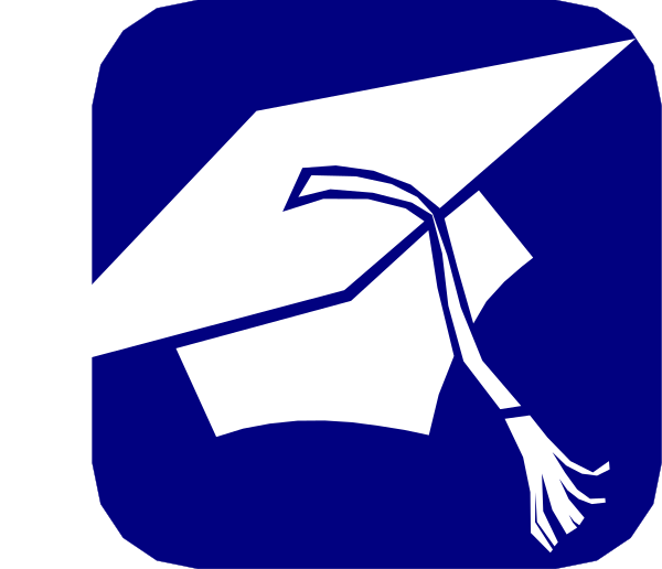 The image shows a blue square with an icon of graduation cap on top left corner and diploma scroll below it in white color against black background.