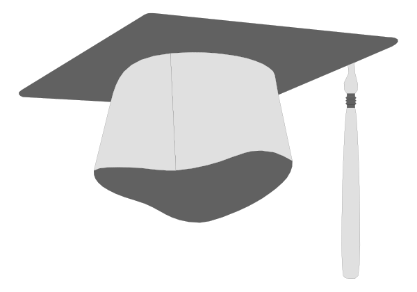 The image shows a graduation cap with tassel next to an open book on what appears to be a diploma cover.