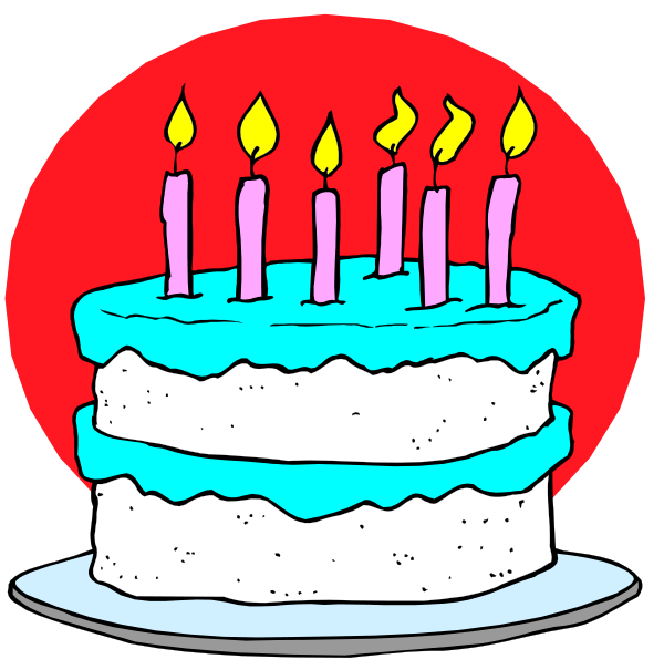 The image shows two birthday cakes with candles on them against a red background; there is no text present within this clip-art illustration.