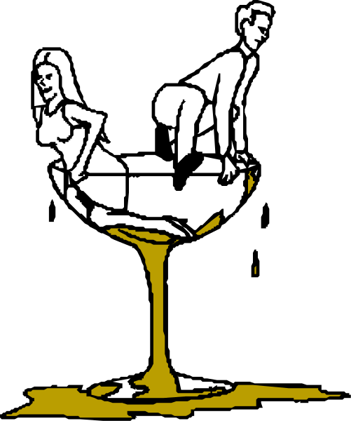 The black and white cartoon shows a man riding on top of an upside down woman who is sitting atop another person's shoulders while holding onto what appears to be a pole with liquid dripping from it, suggesting that she might have been dunked in something like ice cream or custard.