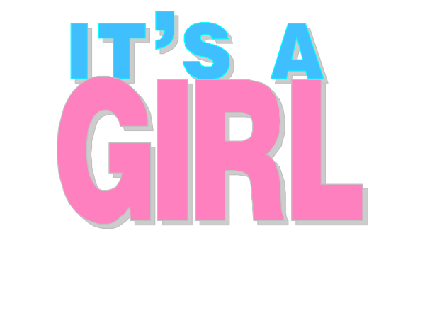 The text "it's a girl" on an otherwise plain background with pink lettering for 'girl'.