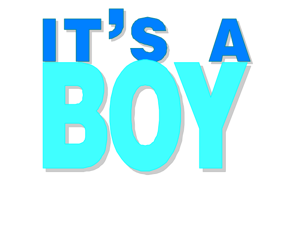 The text "it's a boy" on an ultrasound screen with blue lettering against white background.