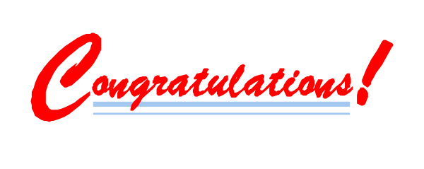 The image shows a congratulations banner with text that reads "Congratulations" at top left corner of an otherwise blank background in white coloring.