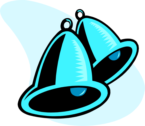 The image shows a cartoon depiction of two blue bells with silver handles against a white background.