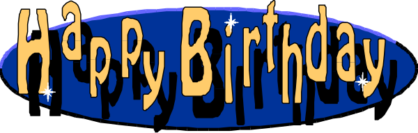The image shows a birthday greeting with text that says "Happy Birthday" on top of an oval shape in blue coloring against a white background.