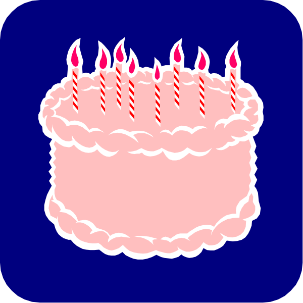 The image shows a birthday cake with candles on it against a blue background.