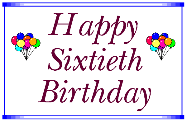 The image shows a birthday card with text that reads "Happy 61st Birthday" at top left corner in white font on blue background; below it is an illustration of balloons floating above two candles, and beneath them is another line of text reading "Sixteenth Anniversary," also written in white. The overall style appears to be a digital greeting card with simple graphics meant for celebrating both birthdays and anniversaries together.