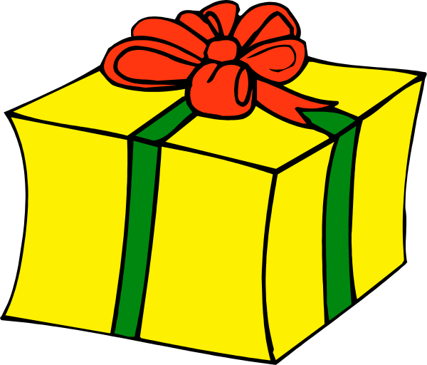 The image shows a cartoon depiction of an open gift box with red ribbon on top against a black background; there is no text present in this clip-art illustration.