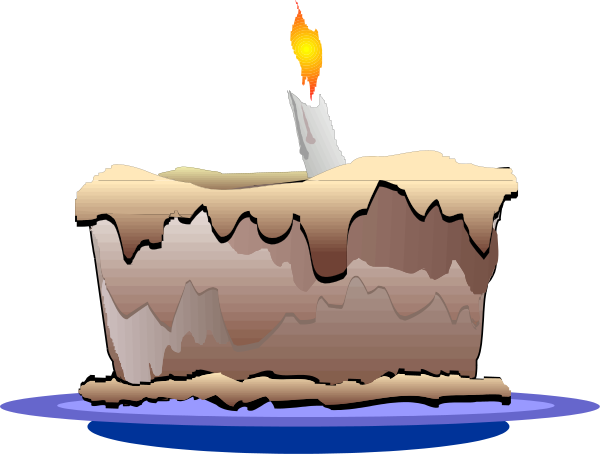 The image shows a birthday cake with lit candles on top of it placed next to an unlit candle that is also in its wrapper.