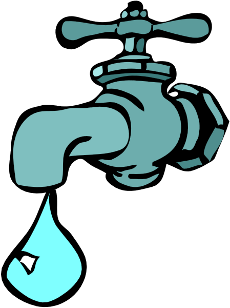 The image shows a cartoon of an open blue fire hydrant with water pouring out from it onto what appears to be a black background.