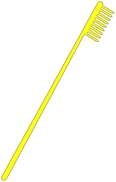 The image shows a black brush with yellow bristles on its head against a gray background.