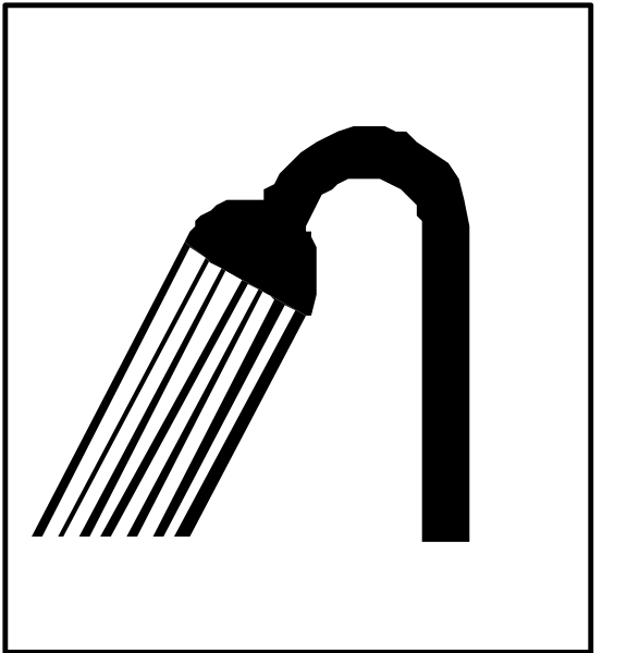 The image shows a black and white icon of an open showerhead with water droplets around it on top left corner and below right side corner is another small square icon depicting a faucet handle in down position, indicating that no hot water can be selected at this time or the tap has been closed.
