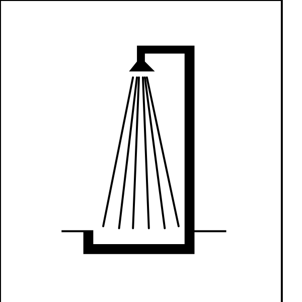 The black and white illustration shows a shower head with multiple nozzles pointing upwards inside what appears to be an enclosed space resembling a bathroom stall.