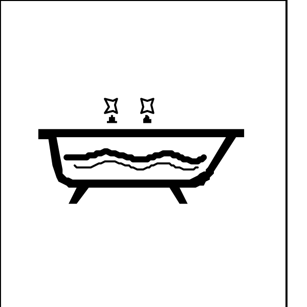 The image shows a simple black and white icon of an empty bathtub with two candles on its sides placed next to each other in front of it.