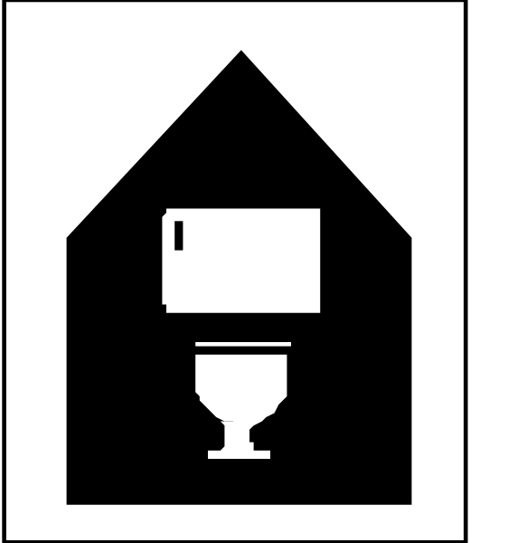 The images show a black house icon with an open door on top of it next to two icons: one depicting a credit card payment terminal inside a building labeled "Payment Terminal" in white text, and another showing a wine glass filled halfway up beside a small cupcake-like structure. Both are set against different backgrounds; the first is black with an icon for house cleaning services on top of it next to two icons: one depicting a credit card payment terminal inside a building labeled "Payment Terminal" in white text, and another showing a wine glass filled