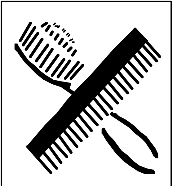 The image shows a black and white icon with two razors crossed over each other on top of an illustration that resembles scissor blades pointing downward to form a comb shape below them.