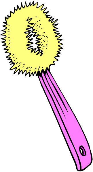 The image shows a cartoon of an electric toothbrush with bristles on top against a dark background; there is also what appears to be a small explosion effect in pink near it.