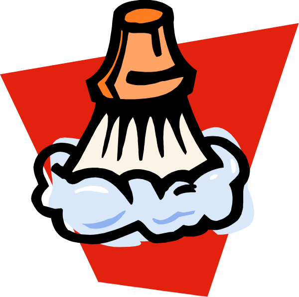 The image shows a cartoon of an umbrella with clouds around it on top right corner against red background; there is no text present in this small clip-art image.