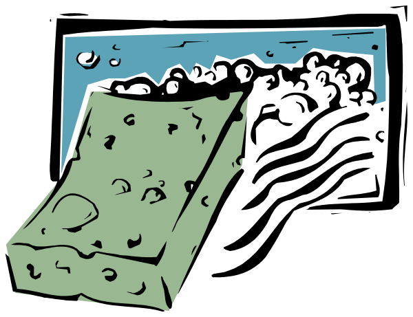 The black and white comic strip shows a scene with two slices of pizza on top of each other against an open window backdrop; one slice has bubbles coming out from it while another is being held by hands, suggesting someone might be about to eat them or serve themselves some more food items that are not visible in the image.