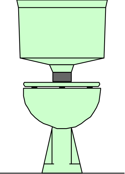 The image shows a green toilet with an open lid placed on top of another object that resembles a sink basin in black and white tones against a gray background.