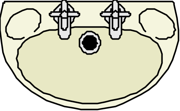 The image shows a closeup of two sinks with faucets against a black background; there is no text present in this clip-art illustration.