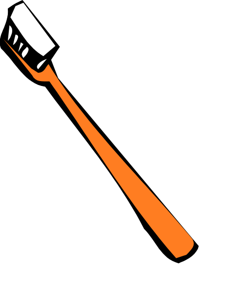 The image shows a black background with an orange toothbrush on it next to white text that reads "Toothpaste."
