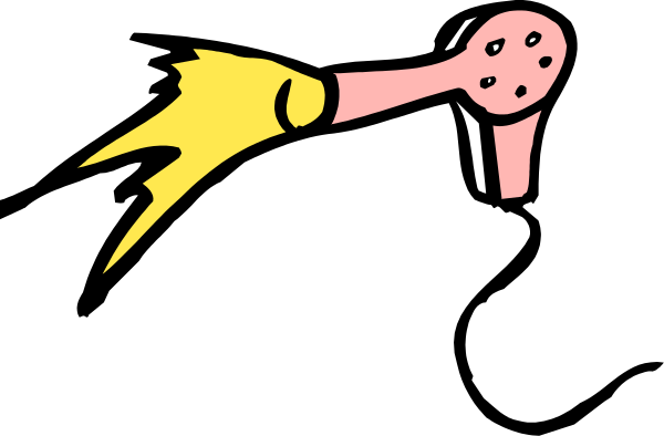The image shows a cartoon of an object that resembles a toothbrush with bristle-like details on it being shot by what appears to be another similar item in midair against a black background, creating motion lines and sound waves around them as if captured from behind the objects during their collision.