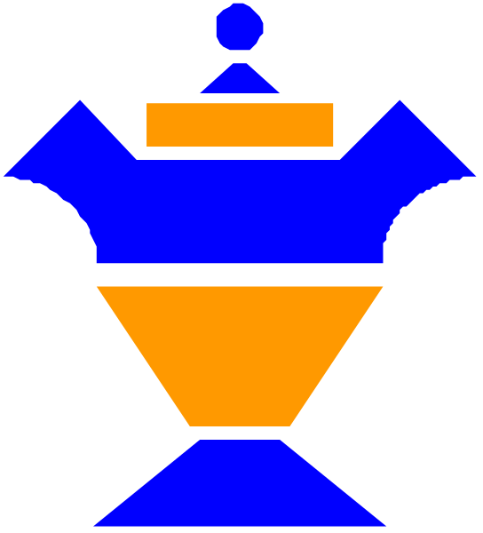 The image shows a blue vase with an orange interior inside of it.