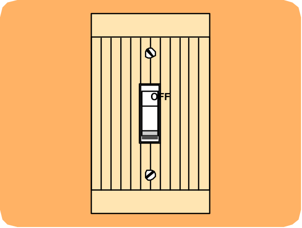 The image shows a simple illustration of an open door on a wooden structure with orange walls inside what appears to be a room.