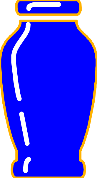 The image shows a blue vase with an orange outline on it against a gray background.