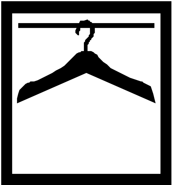 The black and white logo of a clothing store with an open hanger symbolizing garments for sale.