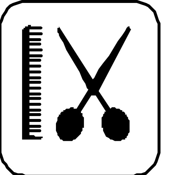 The images show a pair of scissors with measuring tape on it next to an icon that represents hair cutting tools (scissor) in front of a ruler symbolizing measurement.