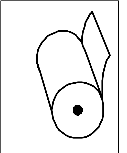 The image shows a simple black line drawing of toilet paper with an unrolled end on top against a white background.