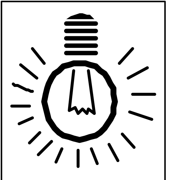 The image shows a light bulb with an open filament inside it against a black background; there is no text present in this clip-art illustration.