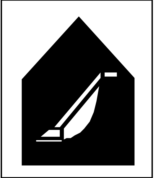 The image shows two different signs: on top, a sign with an icon of a house; below it is another sign featuring what appears to be a toilet brush inside its container.
