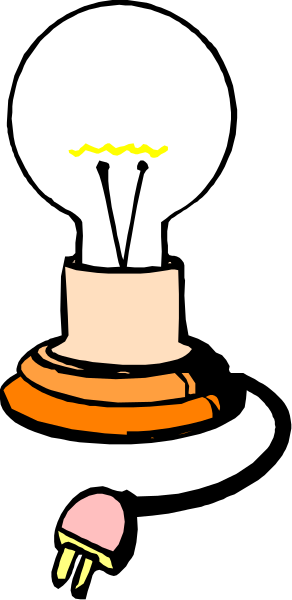 The image shows a cartoon of an electric light bulb with two candles on top, placed next to what appears to be a cake decorated like a birthday candle in orange frosting, all set against a plain background that resembles paper texture.