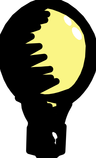 The image shows a black silhouette of an object with two yellow eyes against a dark background on the left side; it appears to be looking at something in its right hand that is out of frame.