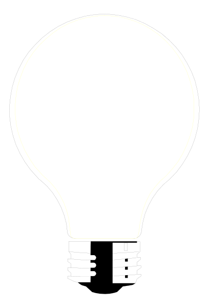 The image shows a white light bulb with two black lines on it against a dark background.