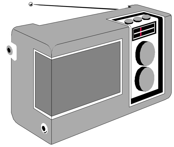 The black and white illustration shows a vintage television set with two knobs on its front panel placed against an unidentified background.