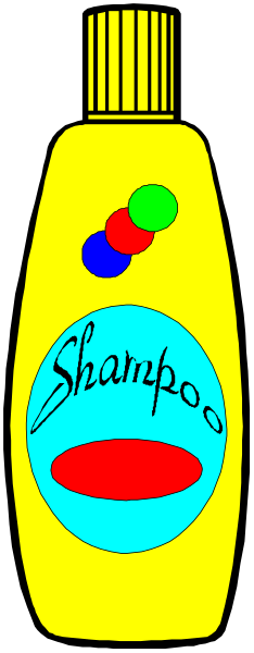 The image shows a bottle of shampoo with red balls on it against a black background.