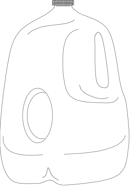 The black and white silhouette of a milk jug with an open spout on it against a dark background.