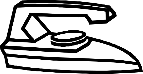 The black and white illustration shows a simple line drawing of an ironing board with its surface folded upwards to create a flat space for placing clothes on it before pressing them down using the handheld part that is visible in this image, which has two buttons or dials at one end.